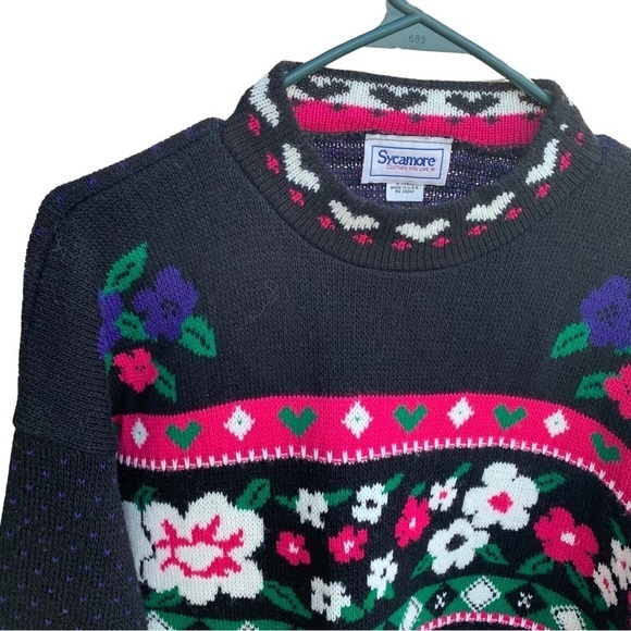 Vintage Crewneck Sweater Sycamore USA 80’s Size Large Floral - Picture 3 of 6